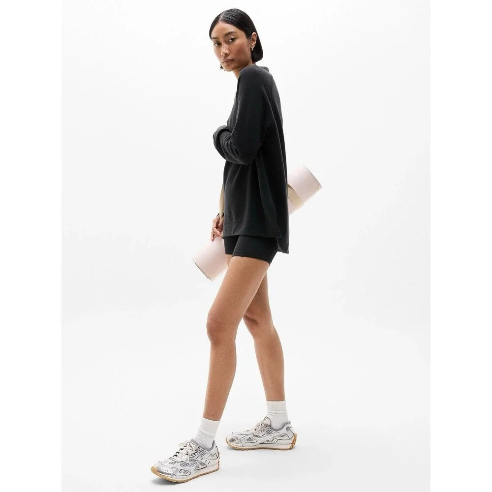 Athleta Coaster Luxe Recover Crewneck Sweatshirt Womens XS Black Yoga Athleisure